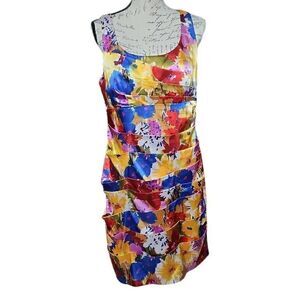 Bisou Bisou Ladies Size 14 Multicolored Vibrant Print Satin Style Bandage Dress